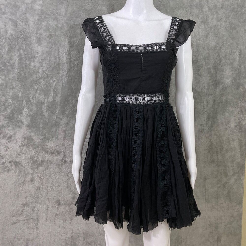 FP ONE Free People Verona Crochet Lace Mini Dress Square Neck Sz. XS
